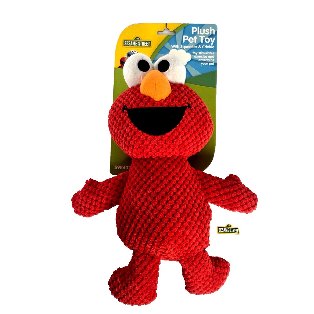 Sesame Street Elmo Plush Dog Toy OS Red New Squeaker Crinkle S98402